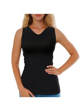 Women's M  Built in Bra Black 100% Cotton Tank Top